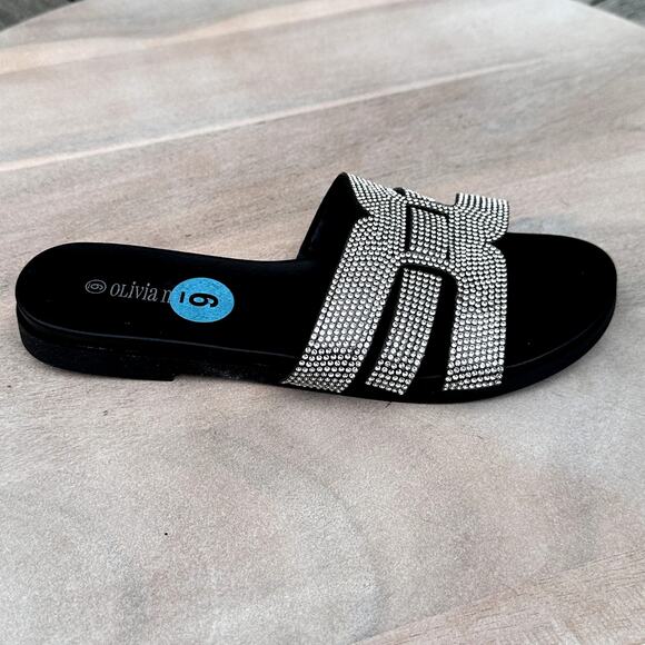 Olivia Miller Womens Size 6 Slides Saltspring Rhinestone Black Sandal Shoe New - Picture 15 of 16